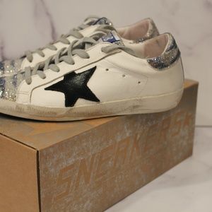 Golden Goose Deluxe Brand Zebra Animal Metallic Sneakers Size 35 Blue Black